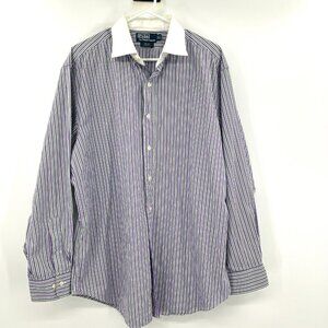 Polo by Ralph Lauren Regent Classic Fit Purple Green Striped Shirt 17.5 34/35